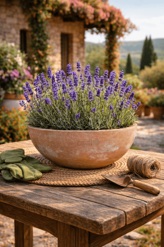 Coupe ronde moderne en terre cuite d’Impruneta – fabrication artisanale italienne pour intérieur et extérieur